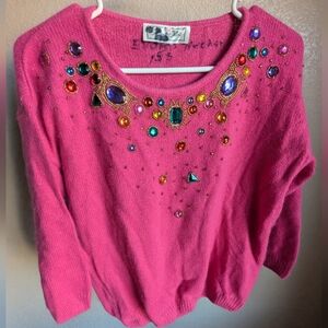 Vintage pink sweater with jeweled design